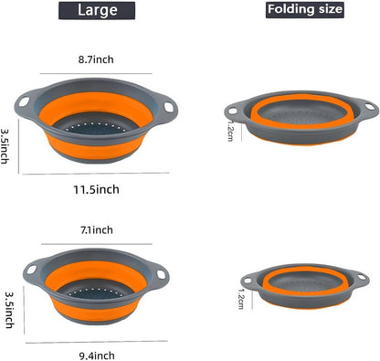 Silicone Colander Collapsible Strainers Set for Kitchen- 2 Pack (5Qt) -Over Home Draining Basket, Food Vegetables & Fruits-Dishwasher Safe, Space Saving Design (Greeen)