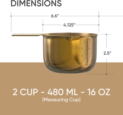 Color Up 2 Cup Measuring Cup, 480ml Stainless Steel Metal, Easy-Pour Spouts, Engraved Markings, Flat Base, Dishwasher Safe, for Dry and Liquid Ingredients
