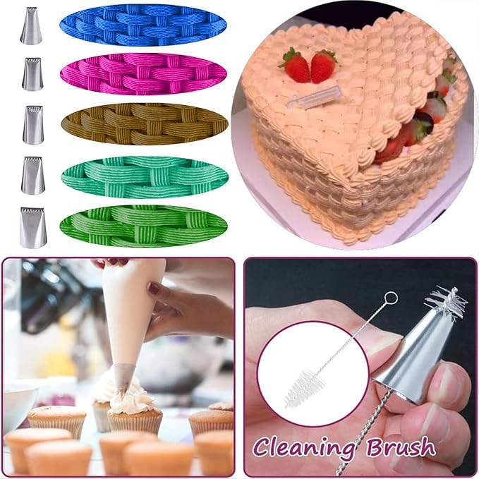 8 Pcs Rose Flower Piping Tips Set,Petal Icing Tips,PipingRose Nozzle,Stainless Steel Cake Decorating Pastry Tools, for CakeDecorating,with A Cleaning Brush (Rose-8pcs)