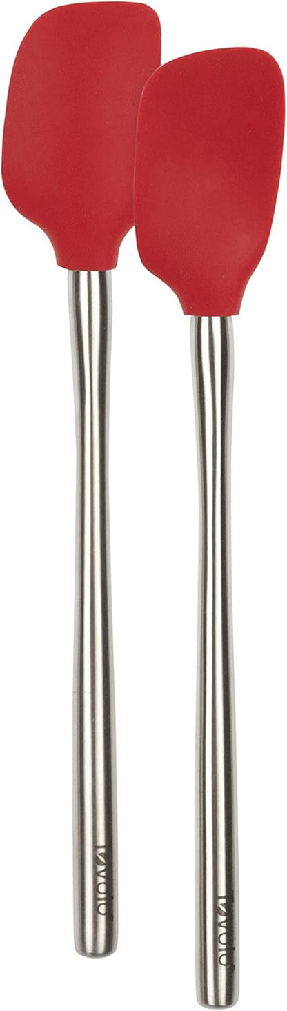 Tovolo Flex Core Silicone Spatula Spoonula Set of 2 for Non Stick Cast Iron Cooking & Baking, Dishwasher Safe Heat Resistant BPA Free Long Stainless Steel Handle Kitchen Utensil, Charcoal Gray