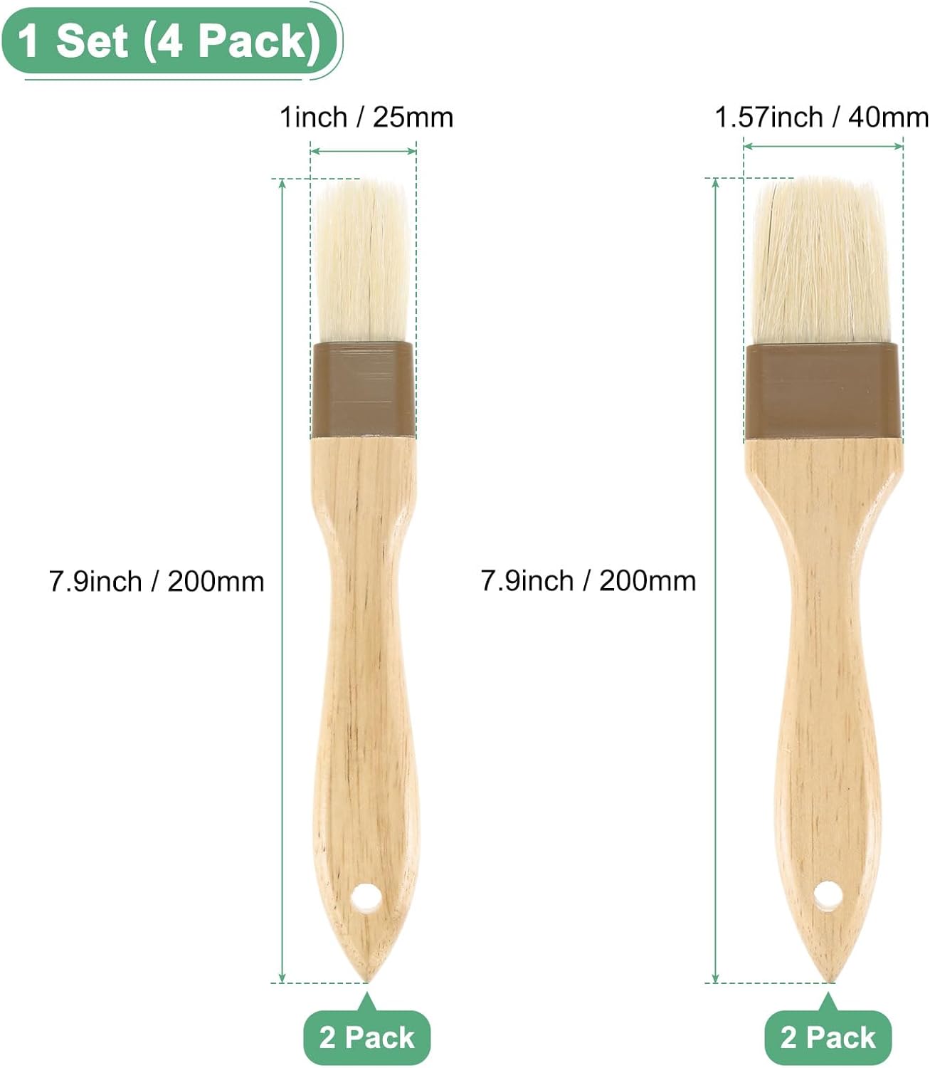 M METERXITY 2-Set Pastry Brush, Wooden Handle Natural Bristle Basting BBQ Oil Brush for Cooking/Barbecue/Kitchen [1 & 1.6 Inch]