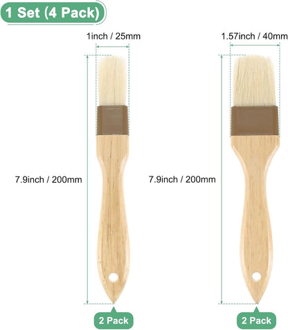 M METERXITY 2-Set Pastry Brush, Wooden Handle Natural Bristle Basting BBQ Oil Brush for Cooking/Barbecue/Kitchen [1 & 1.6 Inch]