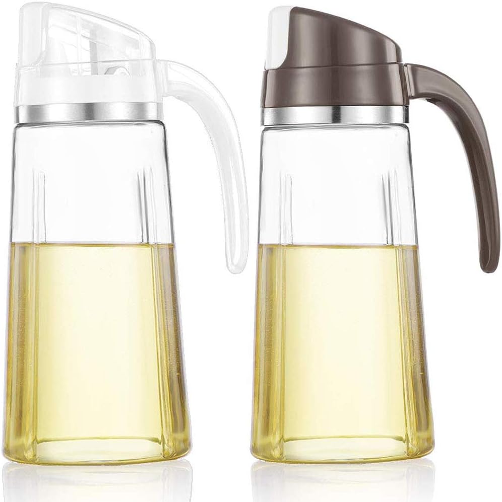 Marbrasse Oil Dispenser for Kitchen,20 OZ /600ml Leakproof Glass Oil Bottle with Auto Flip Cap,Olive Oil Container for Kitchen Cooking (White)