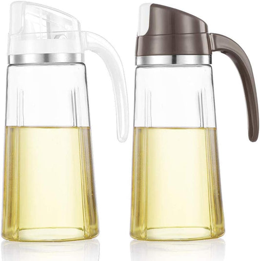 Marbrasse Oil Dispenser for Kitchen,20 OZ /600ml Leakproof Glass Oil Bottle with Auto Flip Cap,Olive Oil Container for Kitchen Cooking (White)