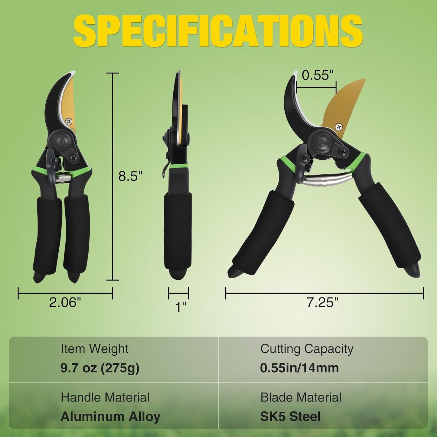 Yesker Pruning Shears Garden Shears 7.8" Professional Garden Scissors Sharp 65 Manganese Steel Blade Heavy Duty Clippers Hand Pruners for Cutting Fresh Flowers Branch Plant Trimming Gardening Tools