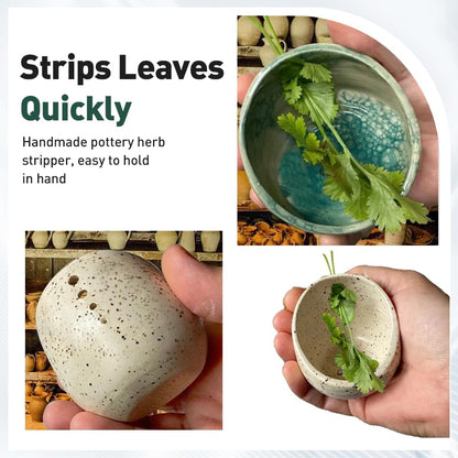 Pottery Herb Stripper Bowl, 2025 New Handmade Ceramic Herb Stripper Different Round Hole Sizes, Suitable for Peeling Off The Leafy of Cilantro, Rosemary etc (Style B)