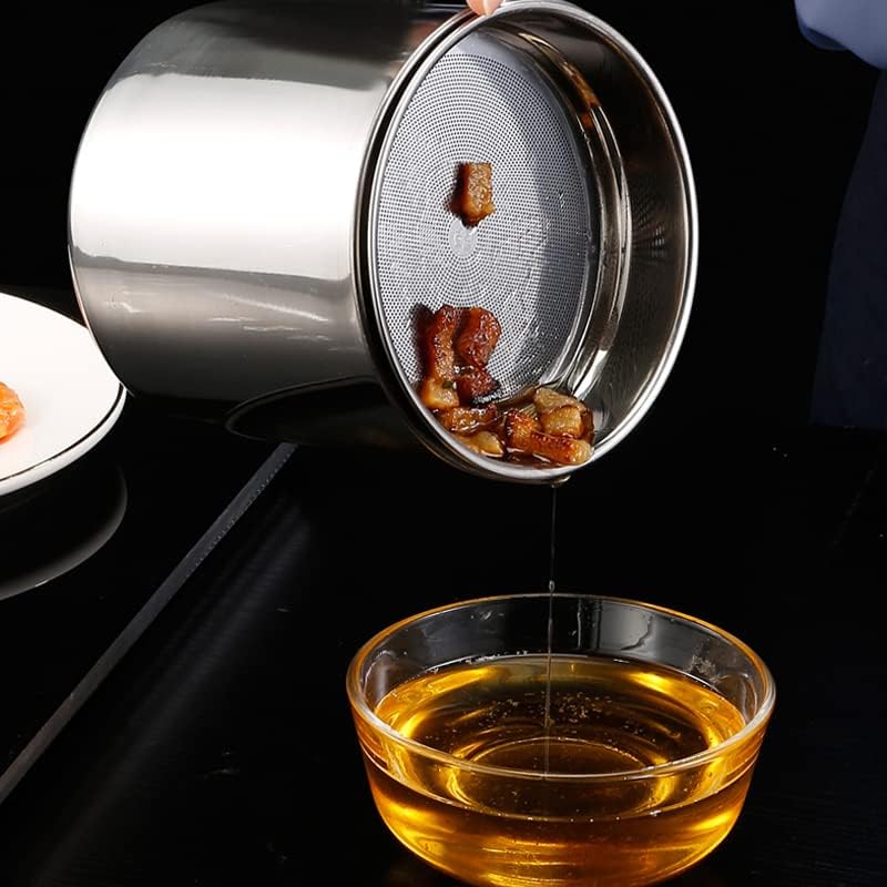 Tellshun Bacon Grease Container with Strainer 1.25 L / 42 oz Strong Kitchen Catcher Food-grade Stainless Steel Cooking Oil Keeper with Lid and Easy-Grip Handle Suitable for Storing Frying Oil
