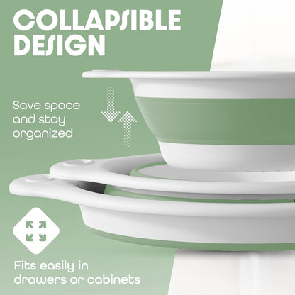 Gevoli Collapsible Colanders with Self-Draining Base for Edge of Sink, Food Strainers (Small/Med/Large), Nested Design for Easy Storage (Red, Blue, Green) (4PC Set)