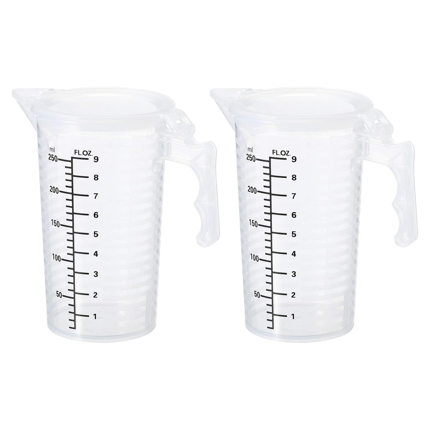 PATIKIL Graduated Beaker, 2 Pack 100ml PP Plastic Liquid Measuring Cup Double Sided Black Graduations with Handle Lid and Spout for Lab Kitchen Home
