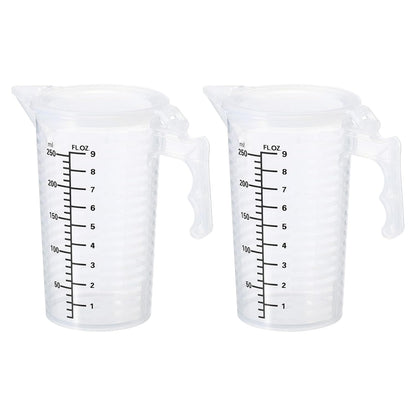 PATIKIL Graduated Beaker, 2 Pack 100ml PP Plastic Liquid Measuring Cup Double Sided Black Graduations with Handle Lid and Spout for Lab Kitchen Home