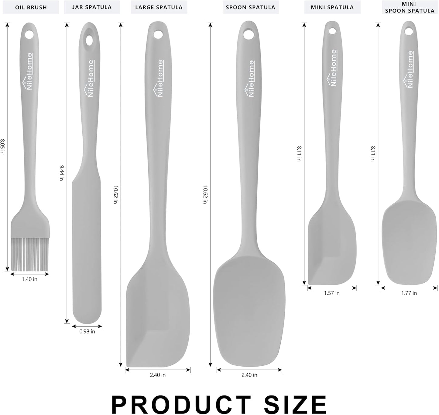 NileHome Silicone Spatula Set, 5 Pieces Food Grade Kitchen Utensils with Silicone Brush Heat Resistant BPA-free Rubber Spatula for Scraping, Baking, Cooking, Mixing—Black
