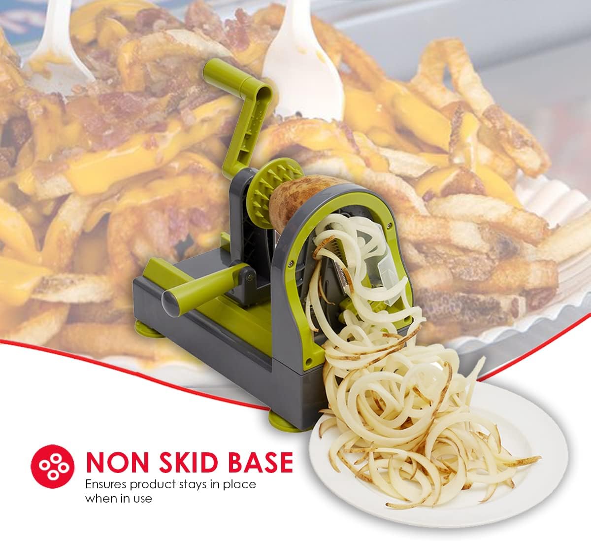 Home Basics 4 Function Tabletop Spiralizer, Green | 4 Razor Sharp Blades | Safety Guards Protect While Using | Durable | Easy to Clean | Great for Vegetables & Fruit | Healthy Way to Prepare Meals