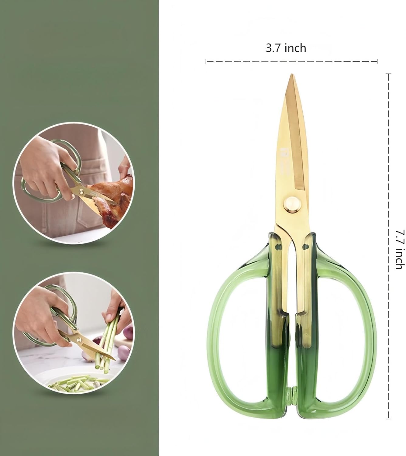 Kitchen Shears Scissors, ARCHIKING 7.7inch Gold Titanium Plated Scissor-Meat and Poultry Shears, Dishwasher Safe, Acrylic Handel All Purpose Stainless Steel Utility Scissor - Diamond Clear
