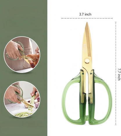 Kitchen Shears Scissors, ARCHIKING 7.7inch Gold Titanium Plated Scissor-Meat and Poultry Shears, Dishwasher Safe, Acrylic Handel All Purpose Stainless Steel Utility Scissor - Diamond Clear