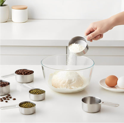 Measuring Cups and Spoons Set of 13, 7 Stainless Steel Nesting Cups and 6 Measuring Spoons, 2 Detachable Rings, Kitchen Gadgets for Baking Cooking, Dry and Liquid Ingredients