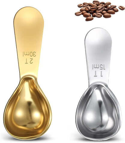2 Piece Tablespoon Scoop 2 Tbsp Scoop Coffee Tablespoon Measuring Spoon (1 Tbsp, 2tbsp) Stainless Steel Coffee Measuring Scoops for Jars Tea Sugar (Silver, Gold)