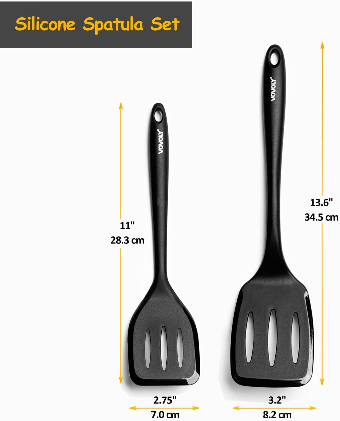 Large Size Silicone Spatula Set, 600°F Heat Resistant Silicone Spatula Turner Flipper for Cooking, Non Stick and Non Scratch Kitchen Utensils for Eggs & Pancakes, 2-Pack, Black