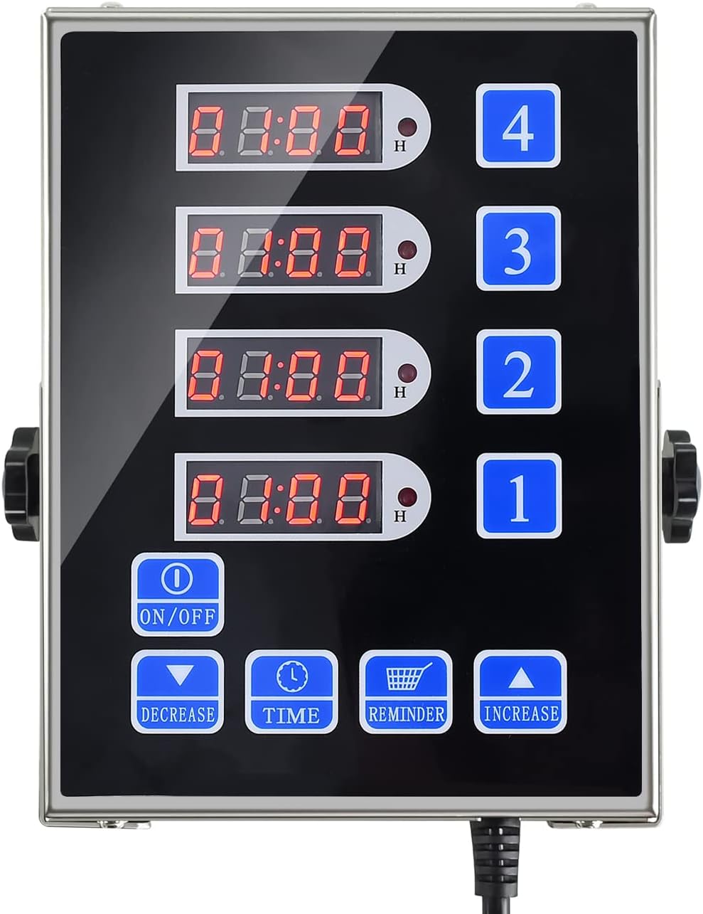 Precision Kitchen Timers for Cooking – 4 Channel Commercial Kitchen Timer Restaurant Kitchen Supplies – Stainless Steel Digital LED Chef Cooking Timer – Reminder Function, Loud Alarm, Blue