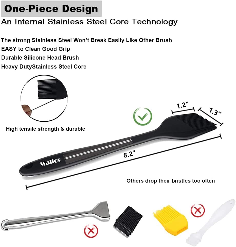 Walfos 600°F Heat Resistant Silicone Basting Brushes BPA Free Pastry Brush, Spread Oil Butter Sauce for BBQ Grill Baking Kitchen Cooking, Dishwasher Safe (2 SIZE)