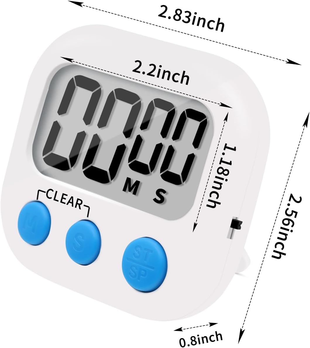 6 Pack Small Digital Kitchen Timer Magnetic Back and ON/Off Switch,Minute Second Count Up Countdown (Red)