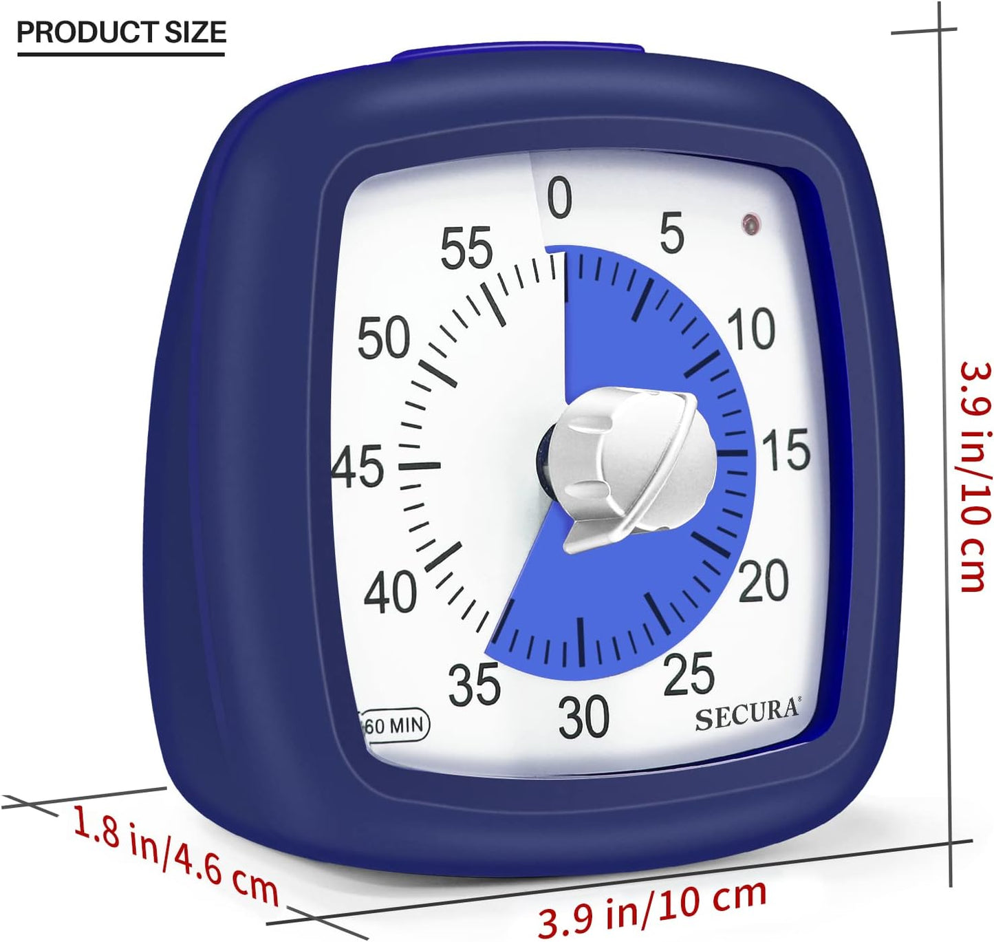 Secura 60-Minute Visual Timer, Silent Study Timer for Kids and Adults, Time Clocks, Time Management Countdown Timer for Teaching (Navy Blue & Navy Blue)