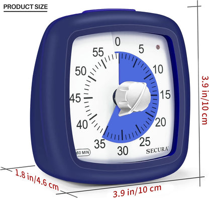 Secura 60-Minute Visual Timer, Silent Study Timer for Kids and Adults, Time Clocks, Time Management Countdown Timer for Teaching (Navy Blue & Navy Blue)