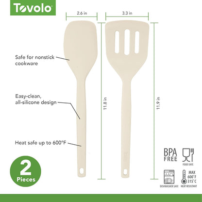 Tovolo Elements Silicone Spatula Turner Set Kitchen Utensils Heat Resistant 600F Easy Clean Dishwasher Safe Nonstick Spatula Turner Bundle Cookware for Cooking Baking Mixing Tools, Thyme Green