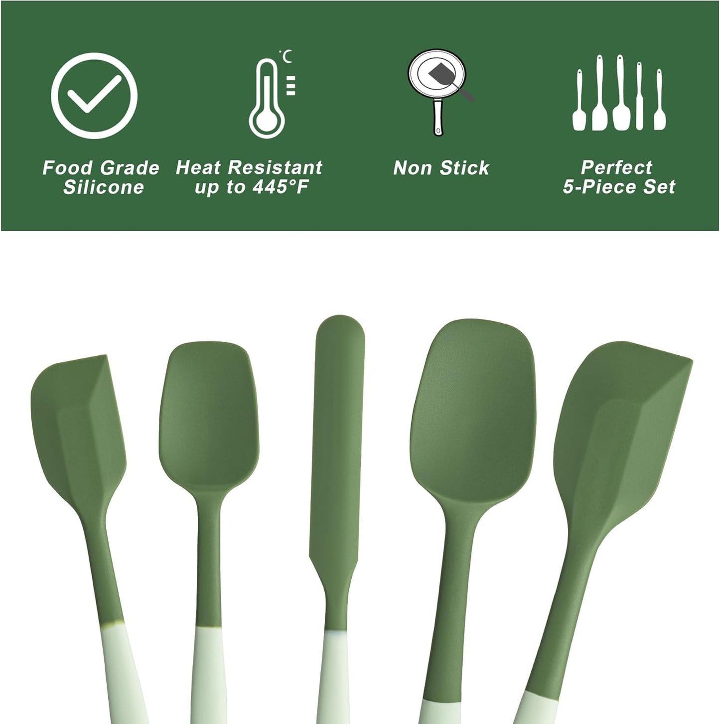 Silicone Spatula Set, 5 Piece Food Grade Rubber Spatulas for Baking, Cooking, and Mixing High Heat Resistant Non Stick Dishwasher Safe BPA-Free (Multicolor)