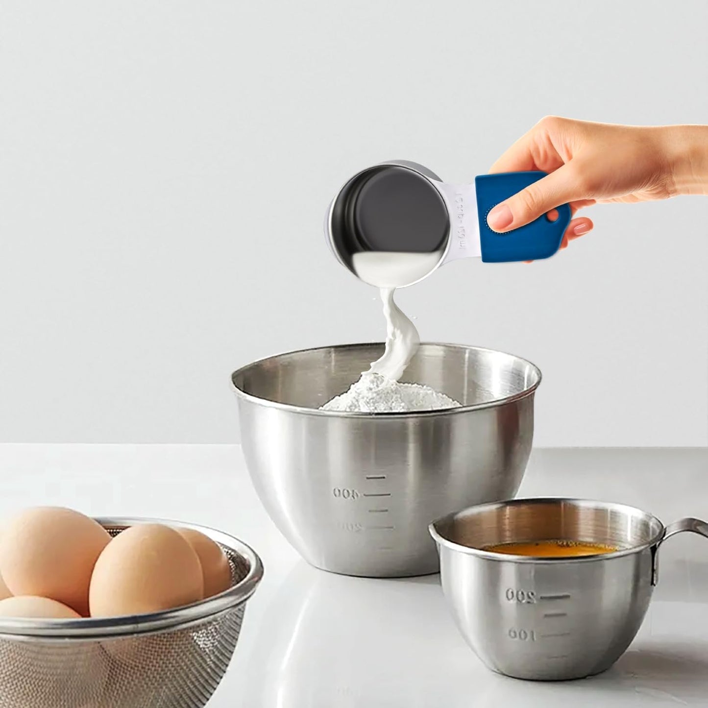 16-Piece Magnetic Measuring Cups and Spoons Set, Stainless Steel with Non-Slip Silicone Handles and Leveler, Essential Kitchen Baking Tools (Multicolor)