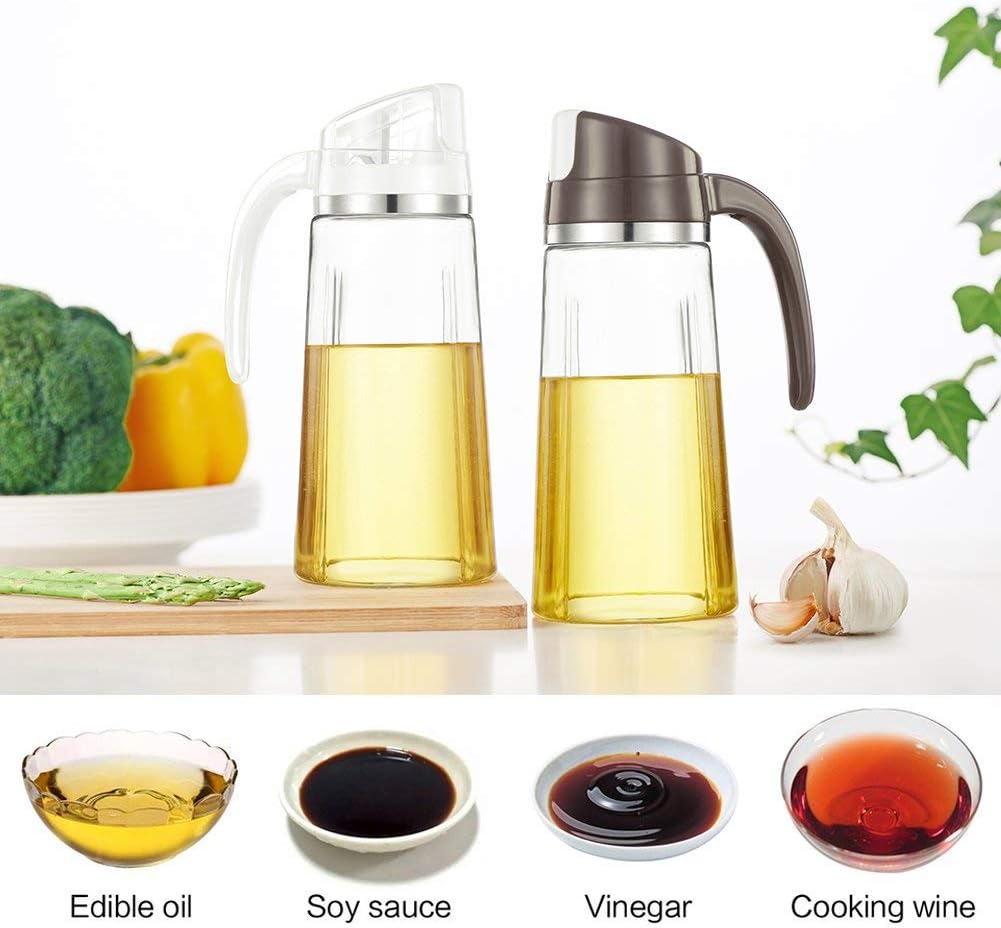 Marbrasse Oil Dispenser for Kitchen,20 OZ /600ml Leakproof Glass Oil Bottle with Auto Flip Cap,Olive Oil Container for Kitchen Cooking (White)
