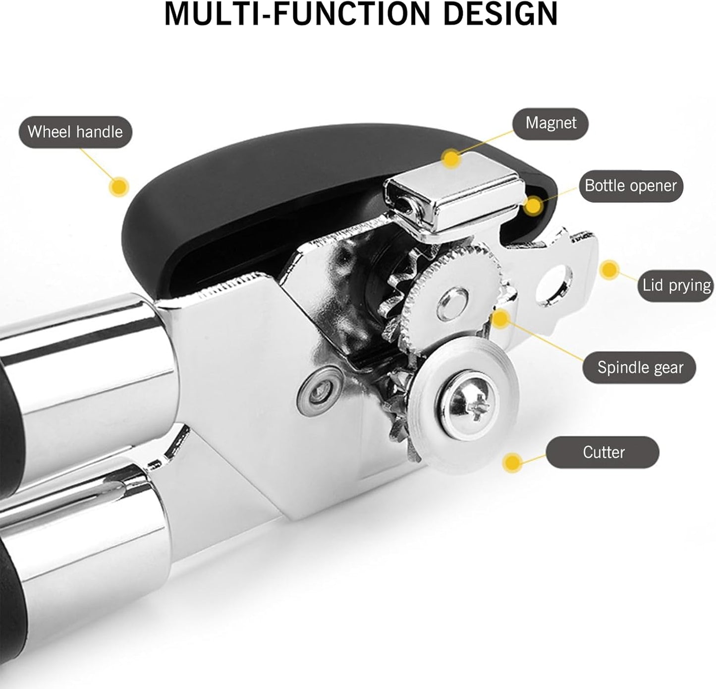 NileHome Can Opener, Stainless Steel Smooth Edge Manual Can Opener Classic Multifunction Can Opener Heavy Duty Kitchen Tool with Bottle Opener, Black&White