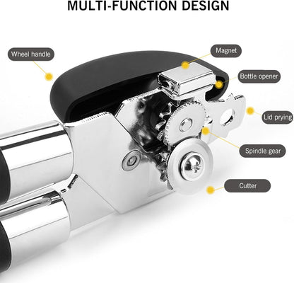 NileHome Can Opener, Stainless Steel Smooth Edge Manual Can Opener Classic Multifunction Can Opener Heavy Duty Kitchen Tool with Bottle Opener, Black&White