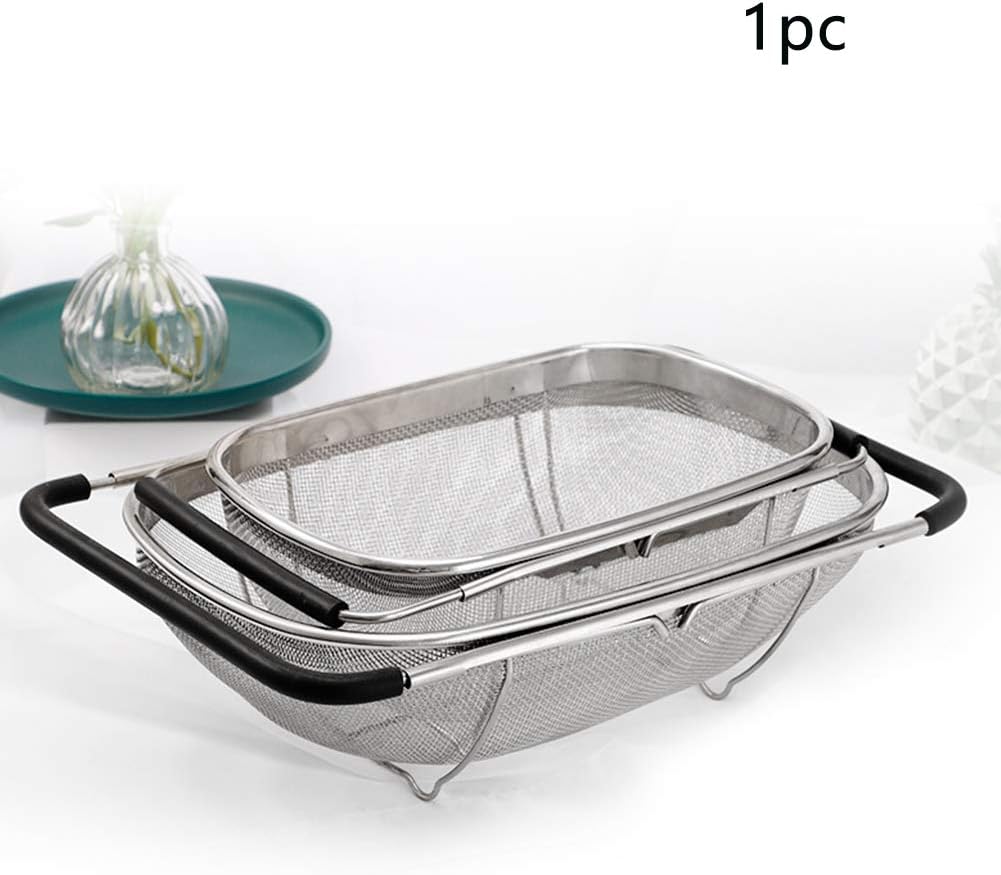 Stainless Steel Colander Strainer, Collapsible Colander with Expandable Rubber Handles, Rectangular Sieve Fine Mesh Kitchen Strainers (SIZE:L)