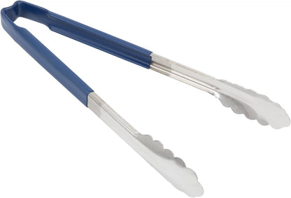 Vollrath 4781230 Jacob's Pride 12-Inch Scalloped Utility Tong (Stainless Steel, Kool-Touch Handle, Blue, NSF)