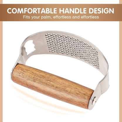 Stainless Steel Garlic Presser & Bottle Opener, Wooden Handle Garlic Press Rocker, Garlic Mincer Tool Garlic Chopper Hand Garlic Grinder, Hand Press Garlic Dicer Garlic Crusher (1 Pack)