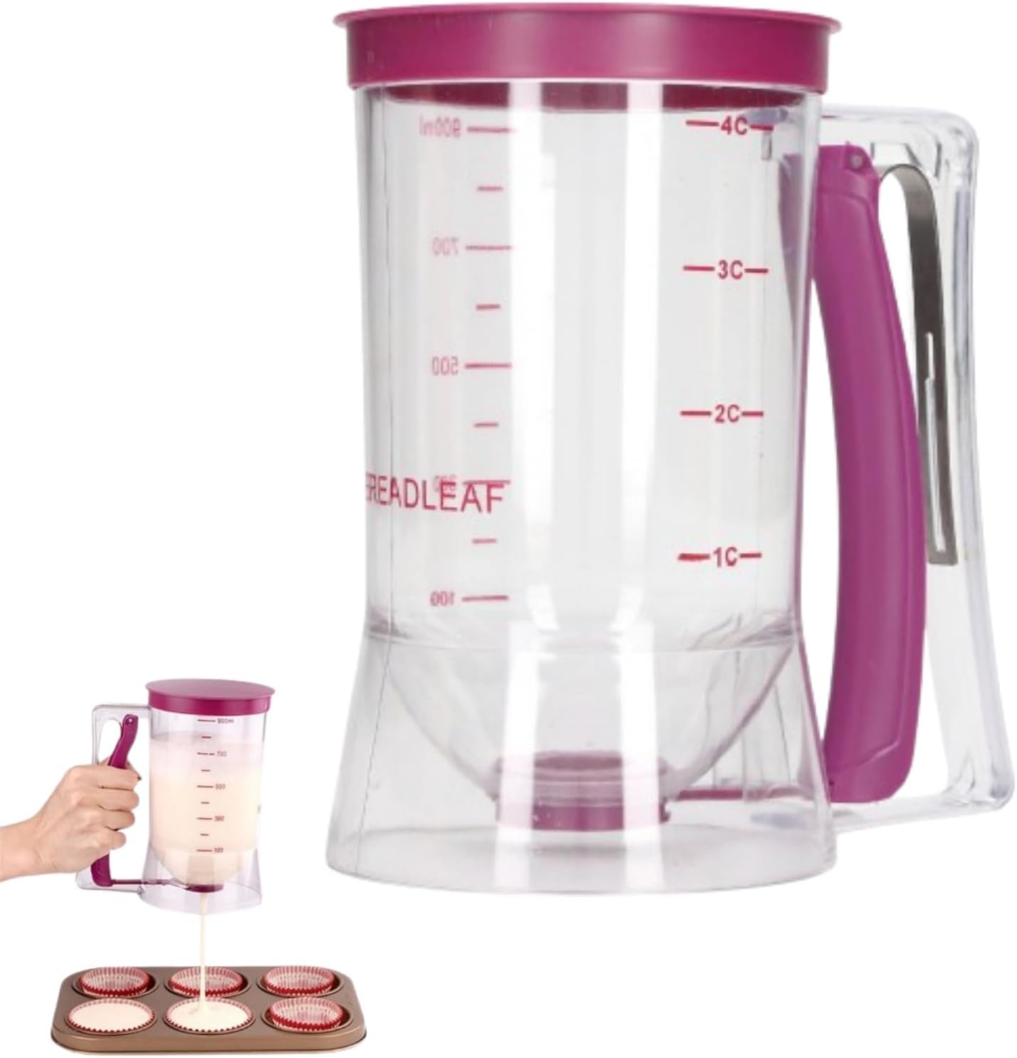 Pancake Batter Dispenser, 4 Cup Batter Dispenser with Squeeze Handle Measuring Marks for Pancakes Waffles Muffins Crepes Cupcakes 17 * 11 * 18.5cm