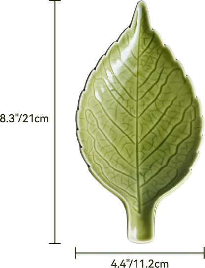 Ceramic Leaf Spoon Rest - Cute Green Cooking Spoon Holder for Stove Top & Kitchen Counter, Heat Resistant Spatula & Utensil Rest, Unique Kitchen Decor Gift, 1 Pack