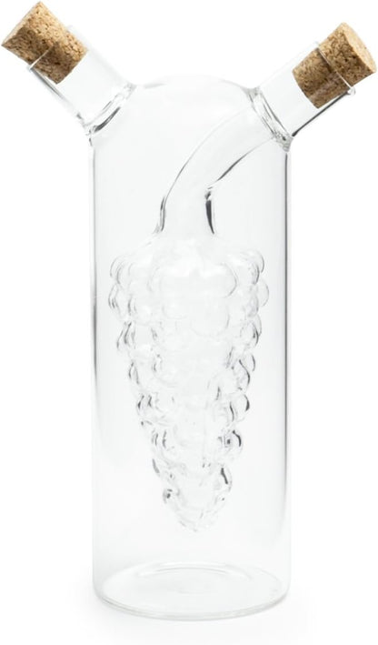 Fox Run 7050 Run Grape Motif Oil and Vinegar Cruet Dispenser Bottle, Clear Borosilicate Glass