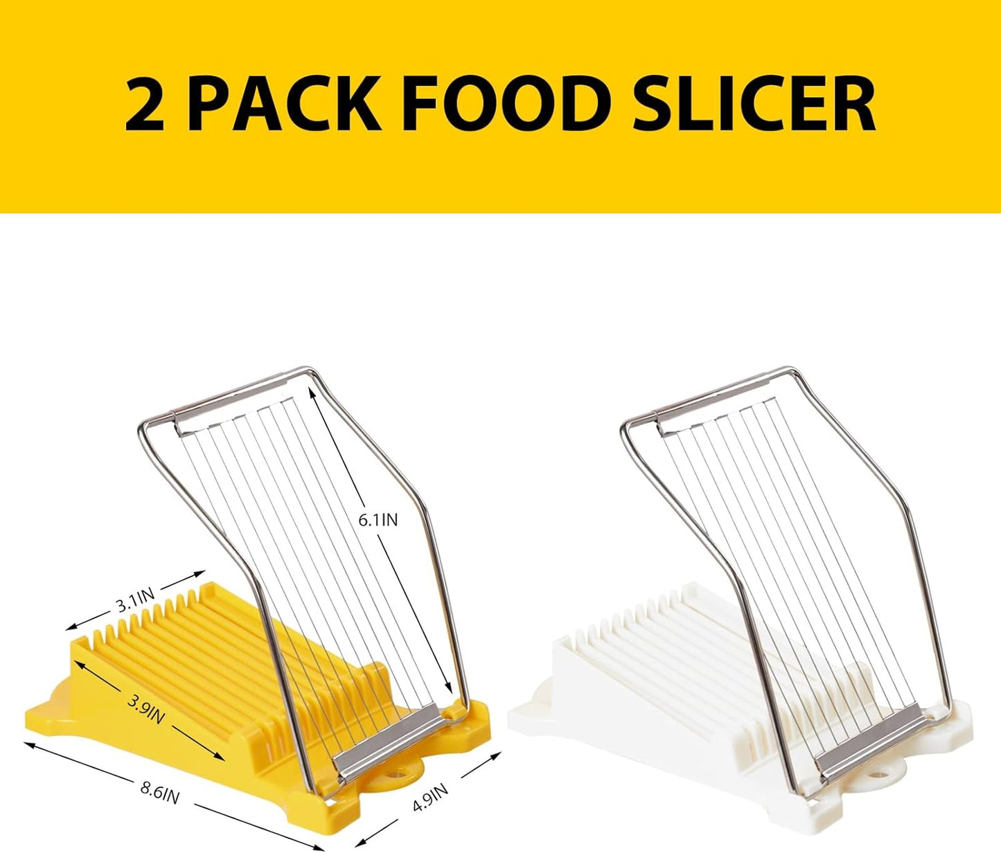 2 PACK Multi-purpose Stainless Steel Wire Boiled Egg Slicer,Cuts 10 Slicers for Luncheon Meat,Cheese,Butter,Banana,Avocados