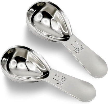 2Pcs 30ml Coffee Scoop 2 Tablespoon, 304 Stainless Steel Measuring Coffee Scoop, Short Handled Measure Scooper for Ground Coffee, Tea, Sugar, Flour, Bean in Canister