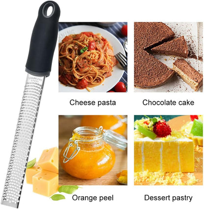 Lemon Zester Grater with Handle, Multi-use Kitchen Tool for Zesting Fruits, Grating Vegetables, Cheese, and Spices, with Protective Cover & Cleaning Brush