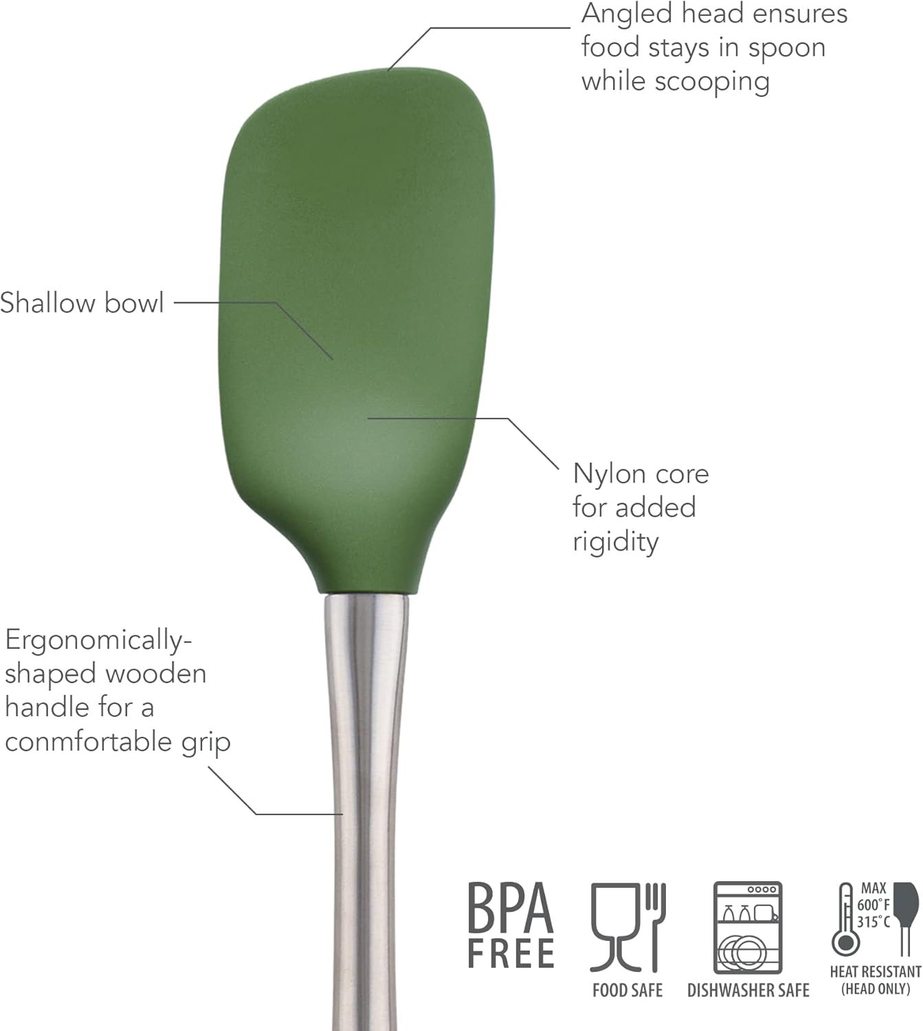 Tovolo Flex Core Silicone Spatula Spoonula Set of 2 for Non Stick Cast Iron Cooking & Baking, Dishwasher Safe Heat Resistant BPA Free Long Stainless Steel Handle Kitchen Utensil, Charcoal Gray
