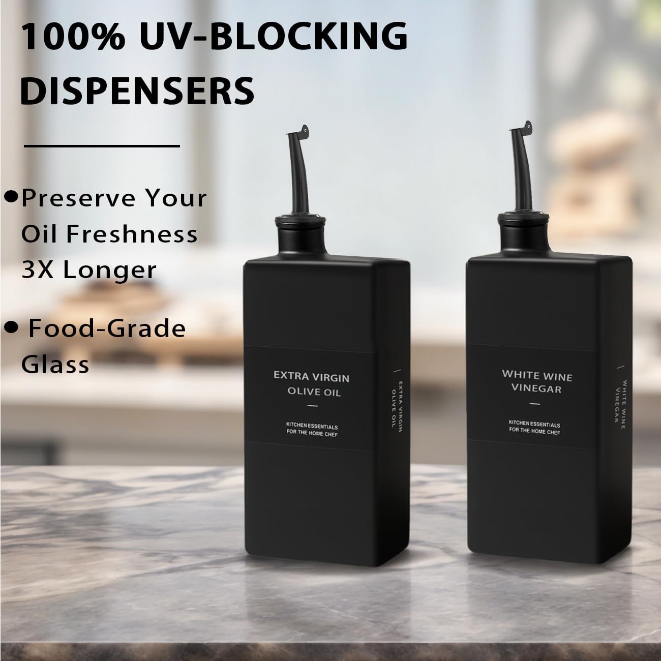 Olive Oil Dispenser Bottle for Kitchen 16.9oz, UV-Blocking Oil and Vinegar Dispenser Set, Soy Sauce Dispenser, Space Saving Design for Countertop (Green, 2pcs)