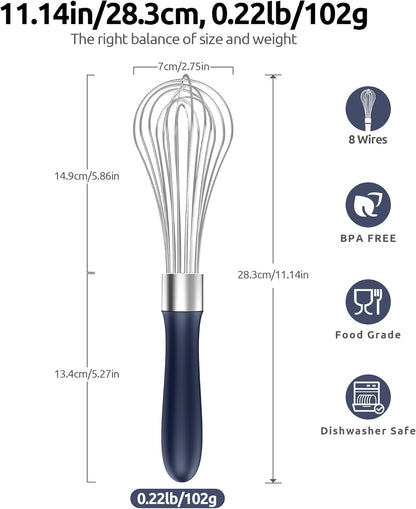 U-Taste 7" Mini Whisk for Cooking: 18/8 Stainless Steel Small Metal Kitchen Wisk, Tiny Hand Mixing Tool for Coffee, Egg, Sauce, 6-Wires Compact Head for Baking, Beating in Bowl, Mug, Jar (Set of 2)