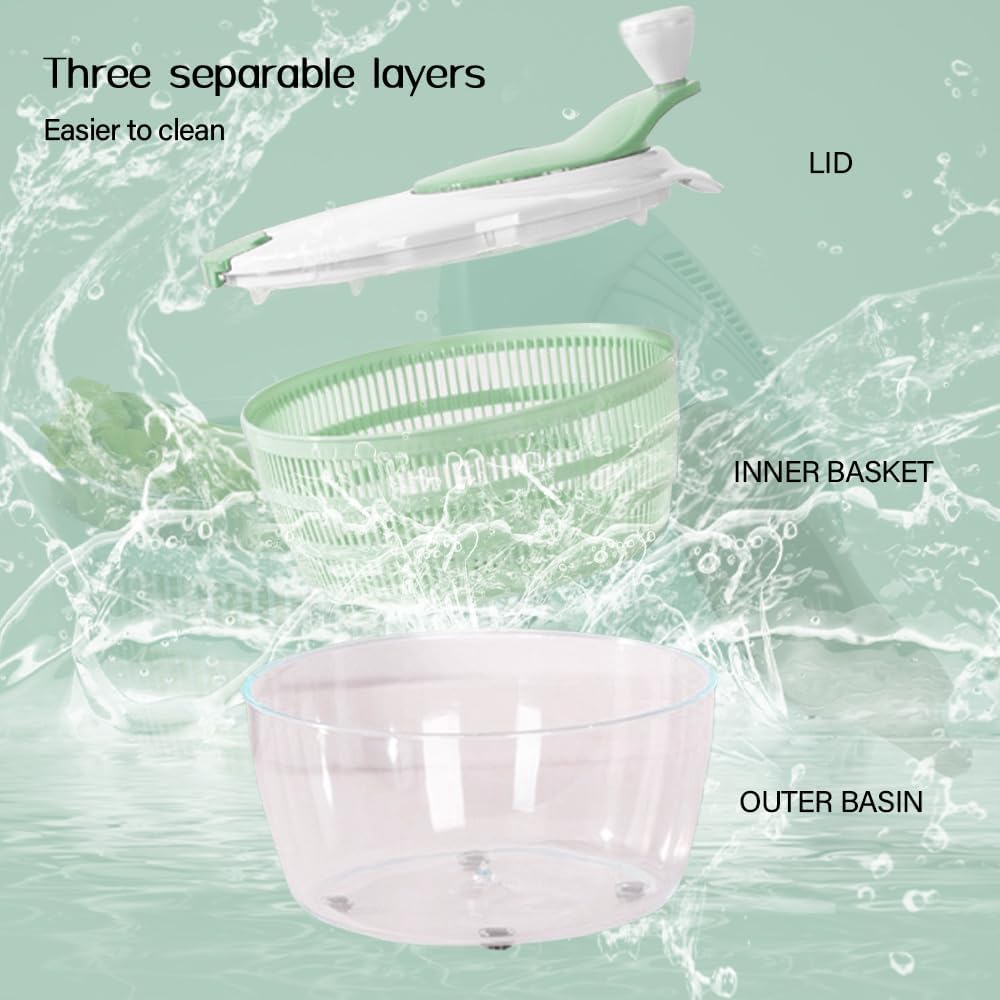 4.2L Salad Spinner for kitchen.Efficient Lettuce Spinner with Dual Drainage Holes for Quick Drying.BPA-free Green Salad dryer for Washing, Spinning Greens, Fruits, and Vegetables.