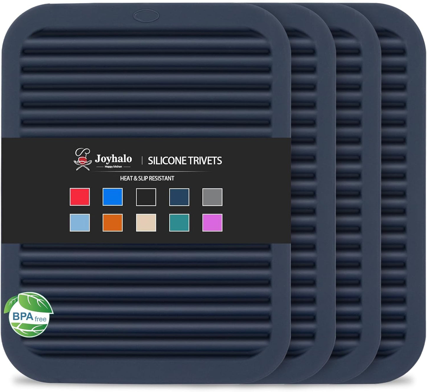 Joyhalo 4 Pack Silicone Trivets for Hot Pots and Pans,480℉ Heat Resistant Trivets for Hot Dishes,Hot Pads for Countertop,Kitchen Potholders,Black