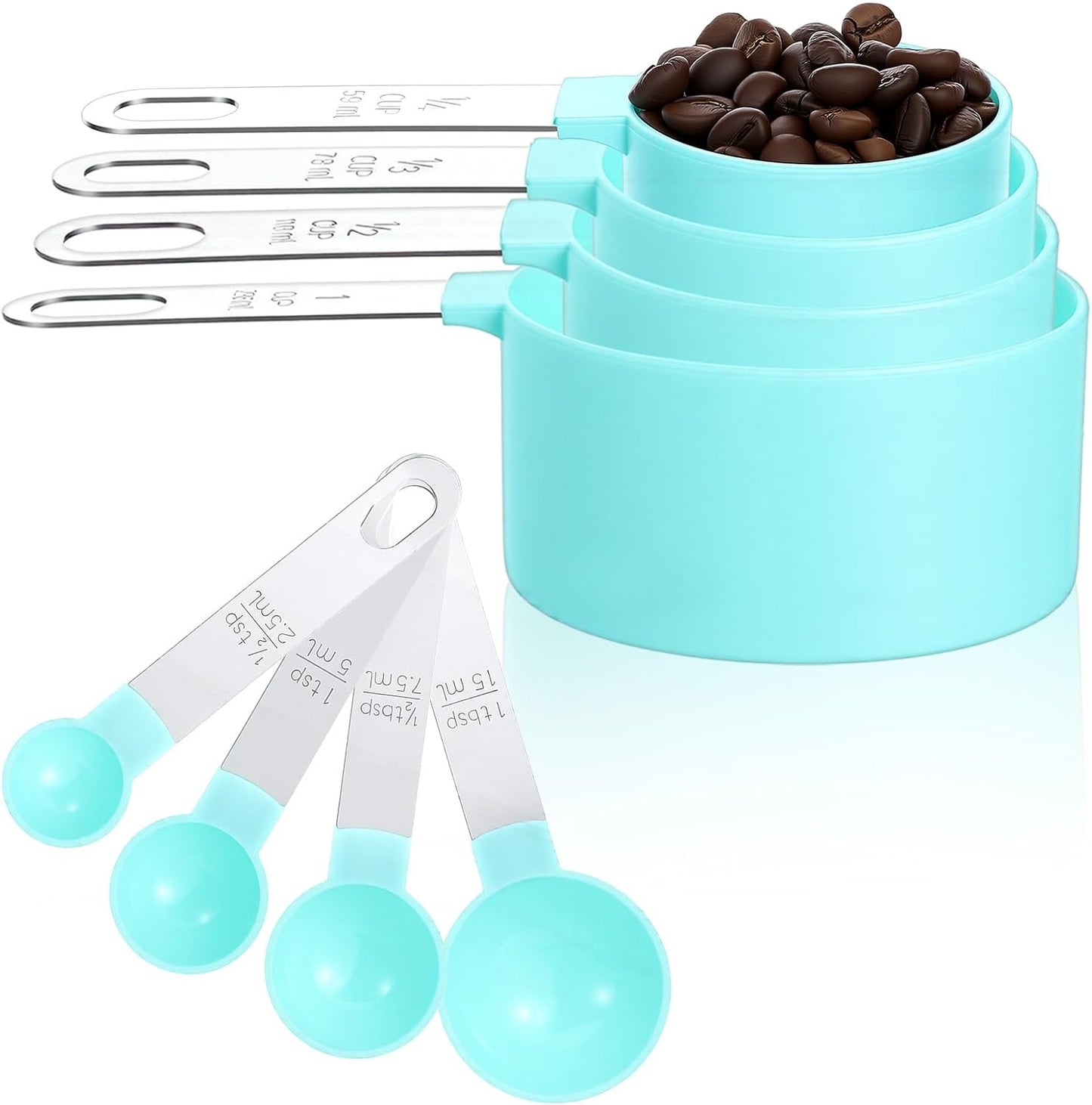 8 PCS Measuring Cups and Spoons Set, Nesting Measuring Cups and Spoons with Stainless Steel Handle, Clear and Easy to Read Kitchen Essentials Gadgets for Dry or Liquid Ingredients