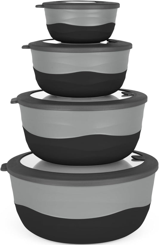 Pera Mixing Bowls with Lids Set, 8 Piece (4 Bowls + 4 Airtight Lids), BPA Free Nesting Kitchen Bowl Set for Mixing & Food Storage, Microwave & Dishwasher Safe (Green)