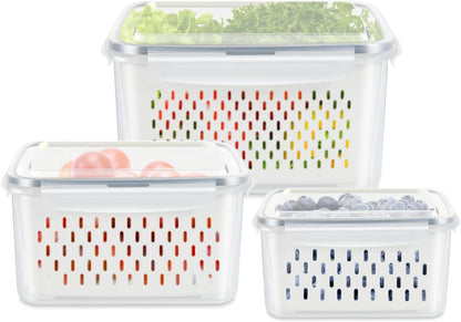 TBMAXS 5 Pack Fruit Storage Containers for Fridge Food Container with Colander Airtight BPA Free Plastic Berry Keeper Produce Vegetable Saver Bins Keep Fresh