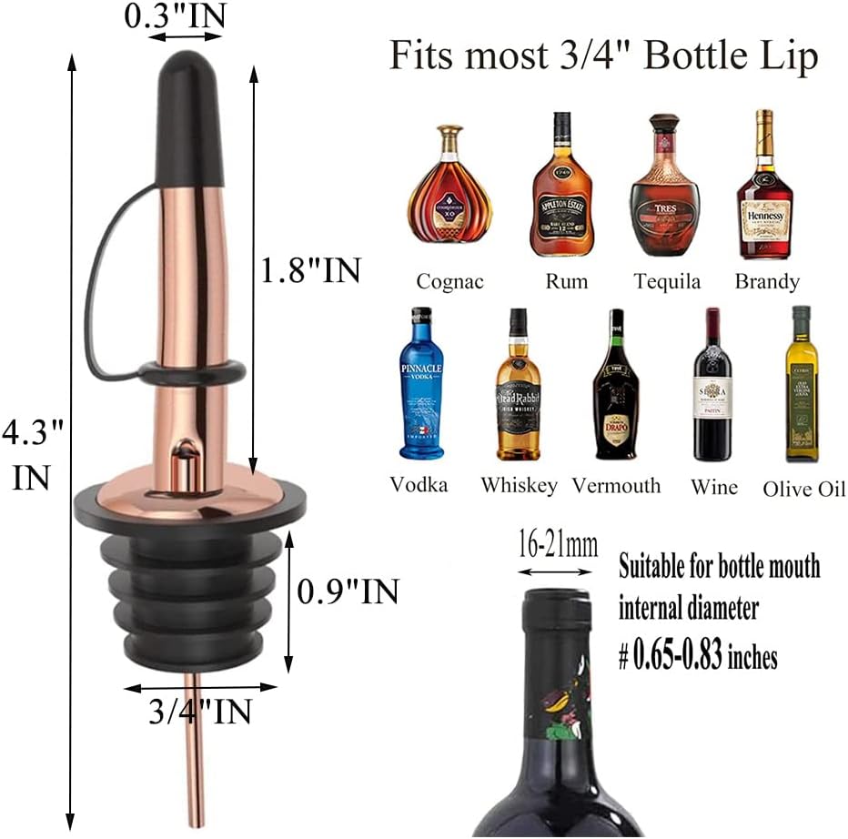 Pafusen 6 Pack Liquor Bottle Pourers, Liquor Pour Spout for Liquor Bottles, Stainless Steel Olive oil Dispenser Spout, Alcohol Pourer Spouts Dust Caps Covers Fixed, Sliver